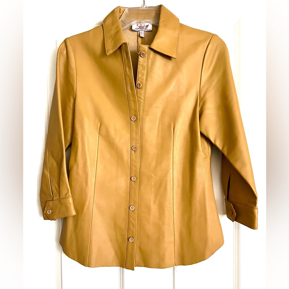 Genuine Nappa Lambskin Leather Shirt, Gold - Sz 4